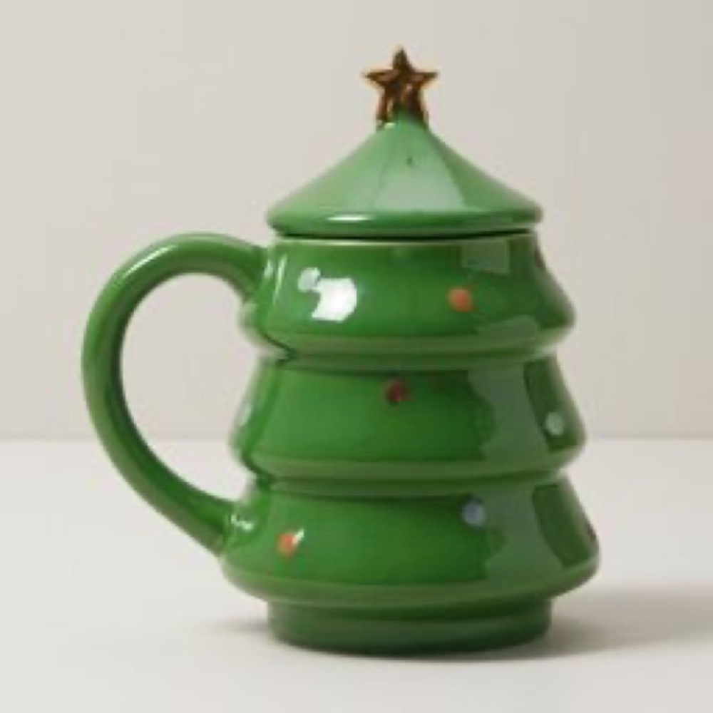 Rare Indigo Christmas tree mug with lid